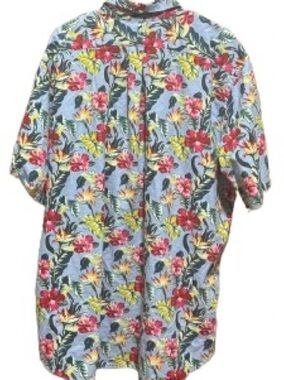 HAS STAIN Ralph Lauren Light Blue Floral Camp Shirt with Pink & Yellow Blooms